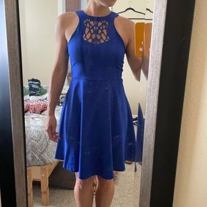 Royal blue cocktail dress with cutout details